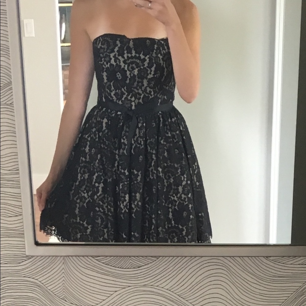 Strapless black lace party dress
